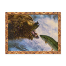 Grizzly Beer Catching Steelhead Salmon Briefkaart