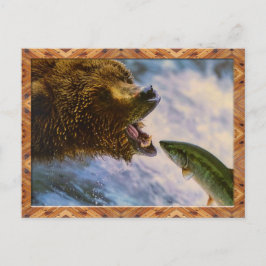 Grizzly Beer Catching Steelhead Salmon Briefkaart