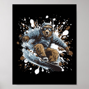 Grizzly Beer Dier Snowboarden Sport Snowboard Poster