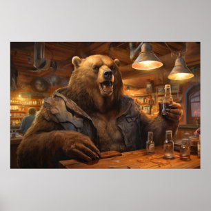 Grizzly Beer Dierenplezier Drink Happy Relax Tijd Poster