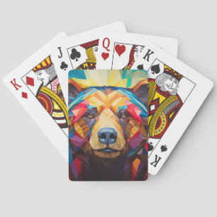 Grizzly Beer Dierenportret Kleurrijk Schilderij Pokerkaarten