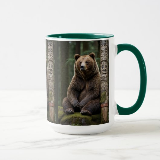 Grizzly Beer en Totem Pole Wildlife Art Mok (Rechts)