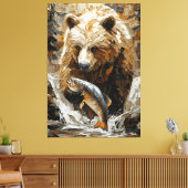 Grizzly Beer Gevist in Dynamic Impasto Style Canvas Afdruk (Insitu (Woonkamer))