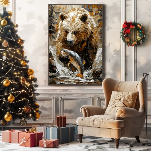 Grizzly Beer Gevist in Dynamic Impasto Style Canvas Afdruk