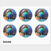 Grizzly Beer Hugging Planet Earth Day Ronde Sticker (Vel)