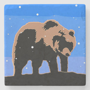 Grizzly Beer in de winter - Oorspronkelijke Wilde Stenen Onderzetter