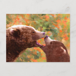 Grizzly Beer mam en snijkunst - Wildlife Art Briefkaart