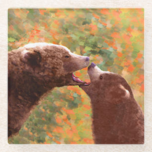 Grizzly Beer mam en snijkunst - Wildlife Art Glazen Onderzetter