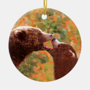 Grizzly Beer mam en snijkunst - Wildlife Art Keramisch Ornament