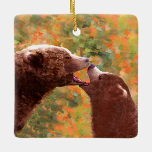 Grizzly Beer mam en snijkunst - Wildlife Art Keramisch Ornament (Voorkant)