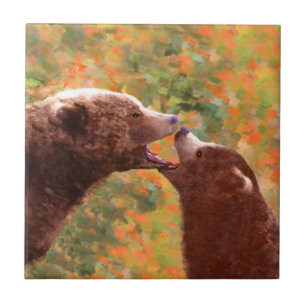 Grizzly Beer mam en snijkunst - Wildlife Art Tegeltje