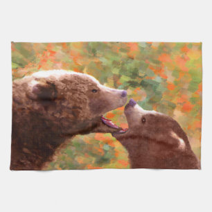 Grizzly Beer mam en snijkunst - Wildlife Art Theedoek