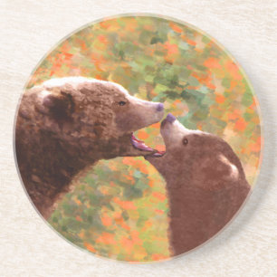 Grizzly Beer mam en snijkunst - Wildlife Art Zandsteen Onderzetter