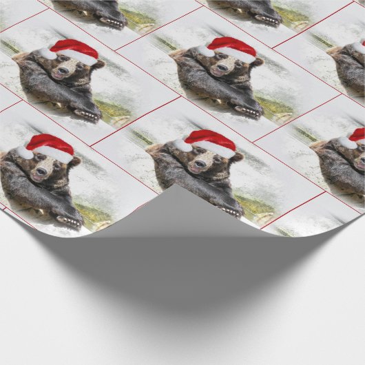 Grizzly Beer met Sinterklaas Pet Cadeaupapier (Hoek)