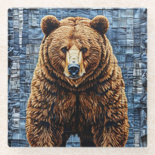 🐻 Grizzly Beer Natuur Glas Drink Ondersetser 🌲 Glazen Onderzetter