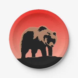 Grizzly Beer op zonsondergang - Originele Wildlife Papieren Bordje