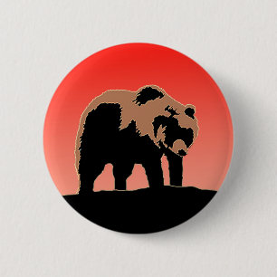Grizzly Beer op zonsondergang - Originele Wildlife Ronde Button 5,7 Cm