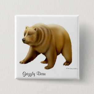 Grizzly Beer Pin Vierkante Button 5,1 Cm