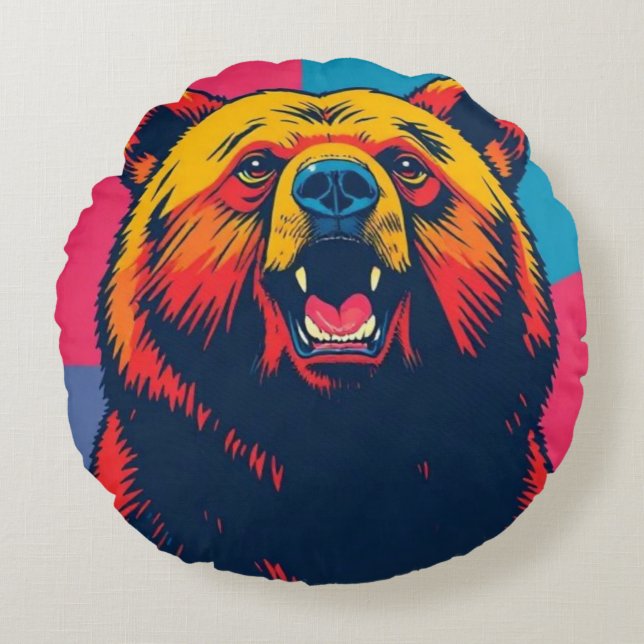 Grizzly Beer Pop Art Rond Kussen (Voorkant)