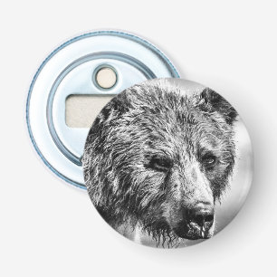 Grizzly beer portret button flesopener