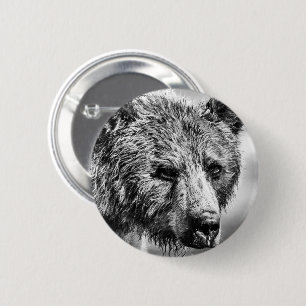 Grizzly beer portret ronde button 5,7 cm