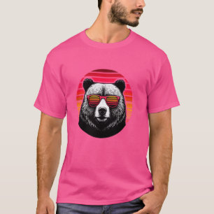 Grizzly Beer Retro Sunset Animal Zonnebril T-shirt