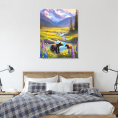 Grizzly Beer Rocky Mountain Spring Meadow Lupinen Canvas Afdruk (Insitu (Slaapkamer))