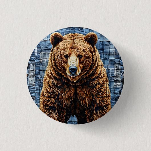 Grizzly beer ronde button 3,2 cm (Voorkant)