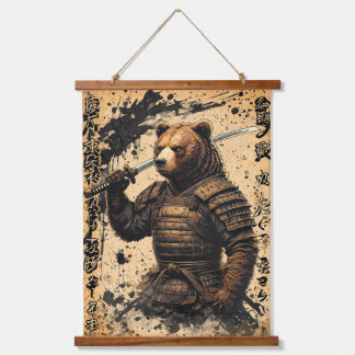 Grizzly Beer Samurai Warrior - Japanse Inktstijl Hangend Wandkleed