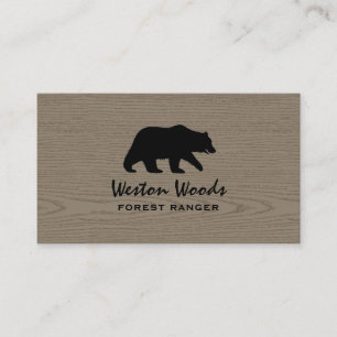 Grizzly Beer Silhouette op Faux Wood   Wilde diere Visitekaartje