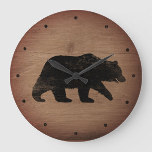 Grizzly Beer Silhouette Rustic Style Grote Klok