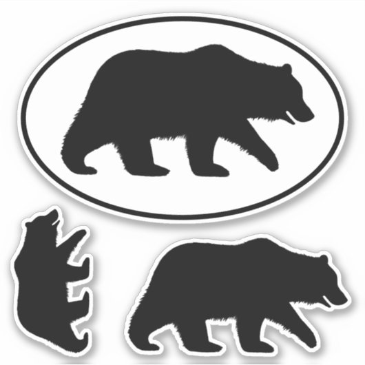 Grizzly Beer Silhouettes Oval and Die Cut Stickers (Voorkant)