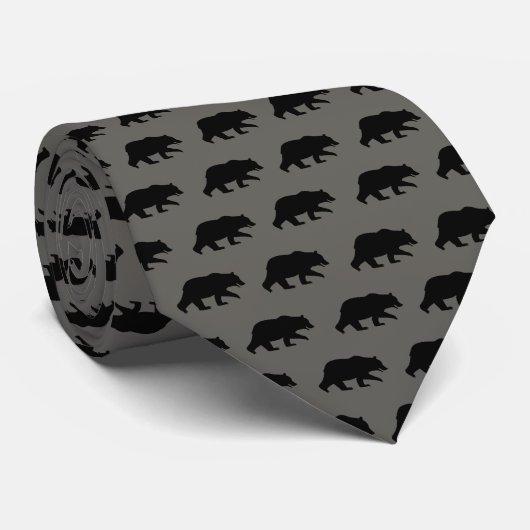 Grizzly Beer Silhouettes Pattern Black and Grey Stropdas (Opgerold)