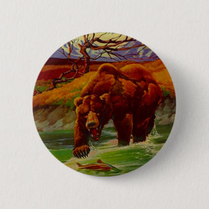 Grizzly Beer Vist Wildlife Beren Gifts Gift Ronde Button 5,7 Cm