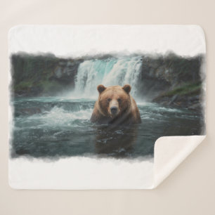 Grizzly Beer & Waterfall Wildlife Design Sherpa Deken
