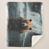 Grizzly Beer & Waterfall Wildlife Design Sherpa Deken (Voorkant)