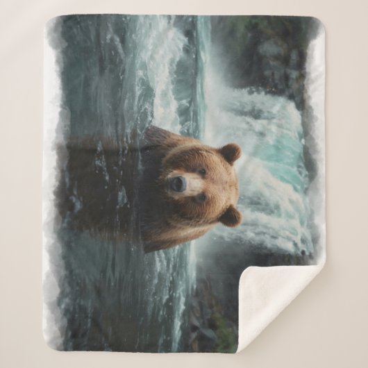 Grizzly Beer & Waterfall Wildlife Design Sherpa Deken (Voorkant)