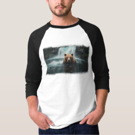 Grizzly Beer & Waterfall Wildlife Design T-shirt