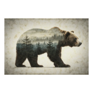 Grizzly Beer Wilderness Art Perfect Poster