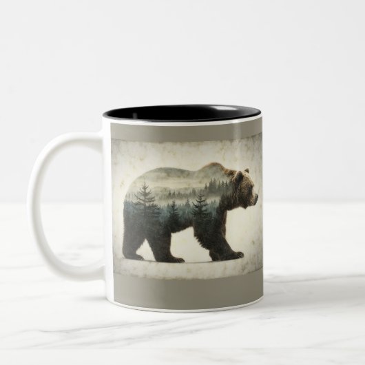 Grizzly Beer Wilderness Art Tweekleurige Koffiemok (Links)
