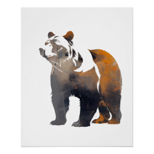 Grizzly Beer Wildlife Natuur Silhouette Stijl Perfect Poster