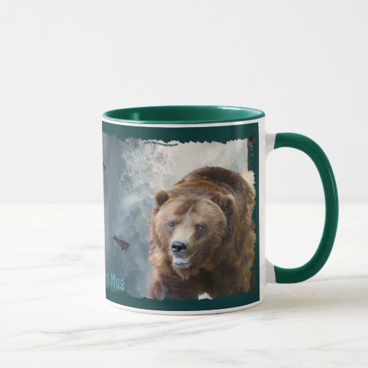 Grizzly Beer, Zalm & Waterval Wildlife Art Mok (Rechts)