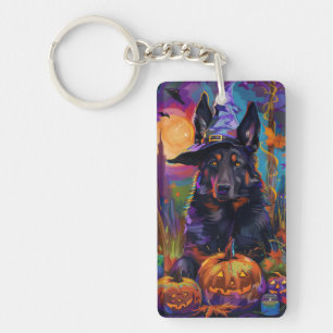 Grizzly Belgische Herder Halloween Heks Pompoen Sleutelhanger