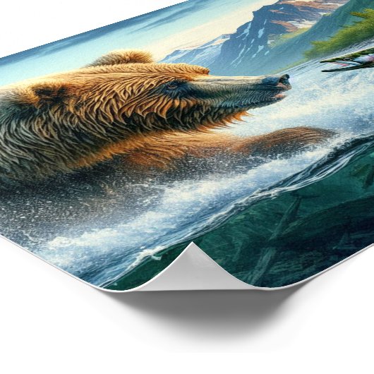 Grizzly Beren met stelelkop forel 7x5 Poster (Hoek)