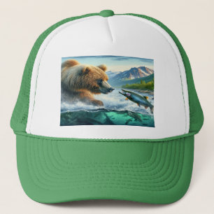 Grizzly Beren met stelelkop forel 7x5 Trucker Pet