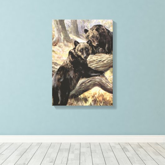 Grizzly Beren van CE Swan,  bosdieren Canvas Afdruk (Insitu (Houten vloer))