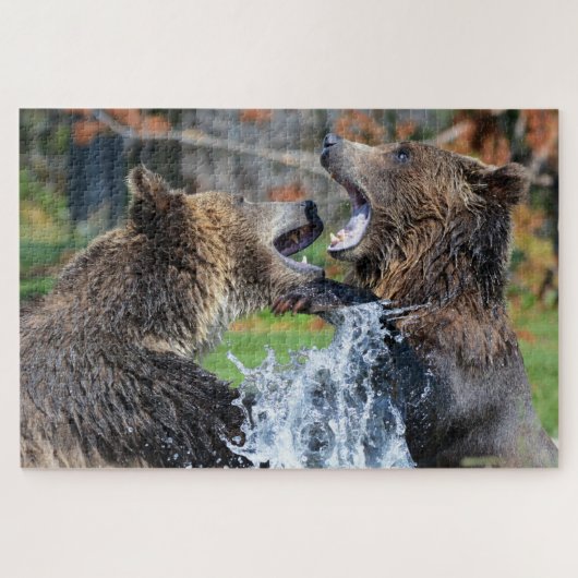 Grizzly Beren vechten tegen Jigzaag Puzzle Legpuzzel (Horizontaal)