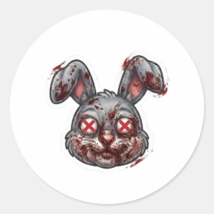 Grizzly Bloederige Zombie Konijn Halloween Illustr Ronde Sticker