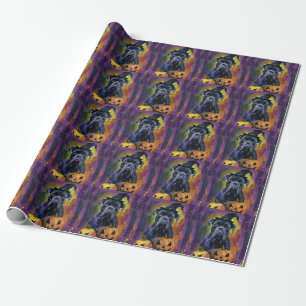 Grizzly Bullmastiff Hond Halloween Heks en Pompoen Cadeaupapier
