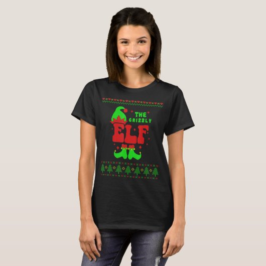 Grizzly Elf Family Matching Ugly Sweater Christmas T-shirt (Voorkant volledig)